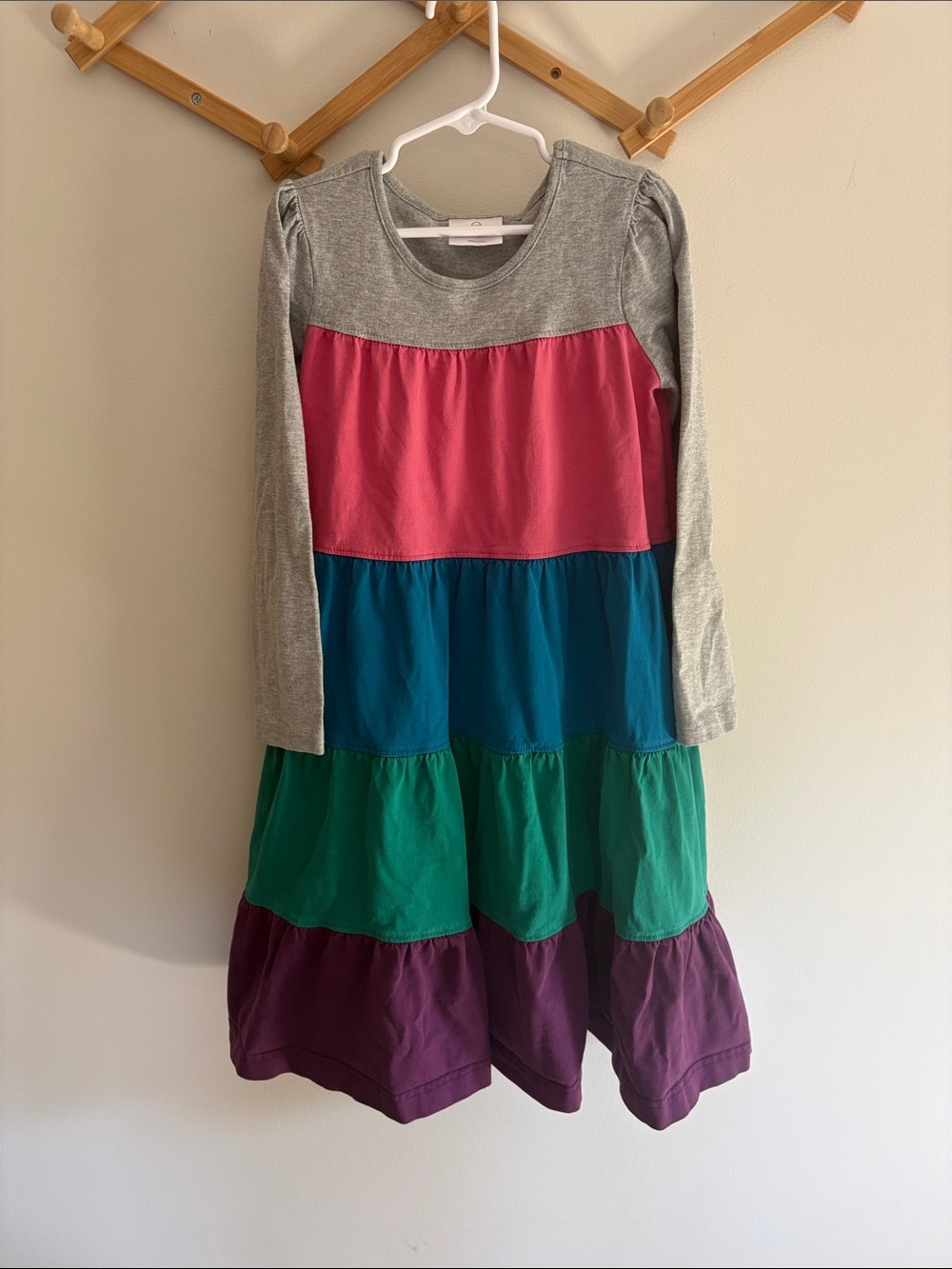 Hanna Andersson Twirl Power Long Sleeve Dress - Gray Multi color block - 8 130